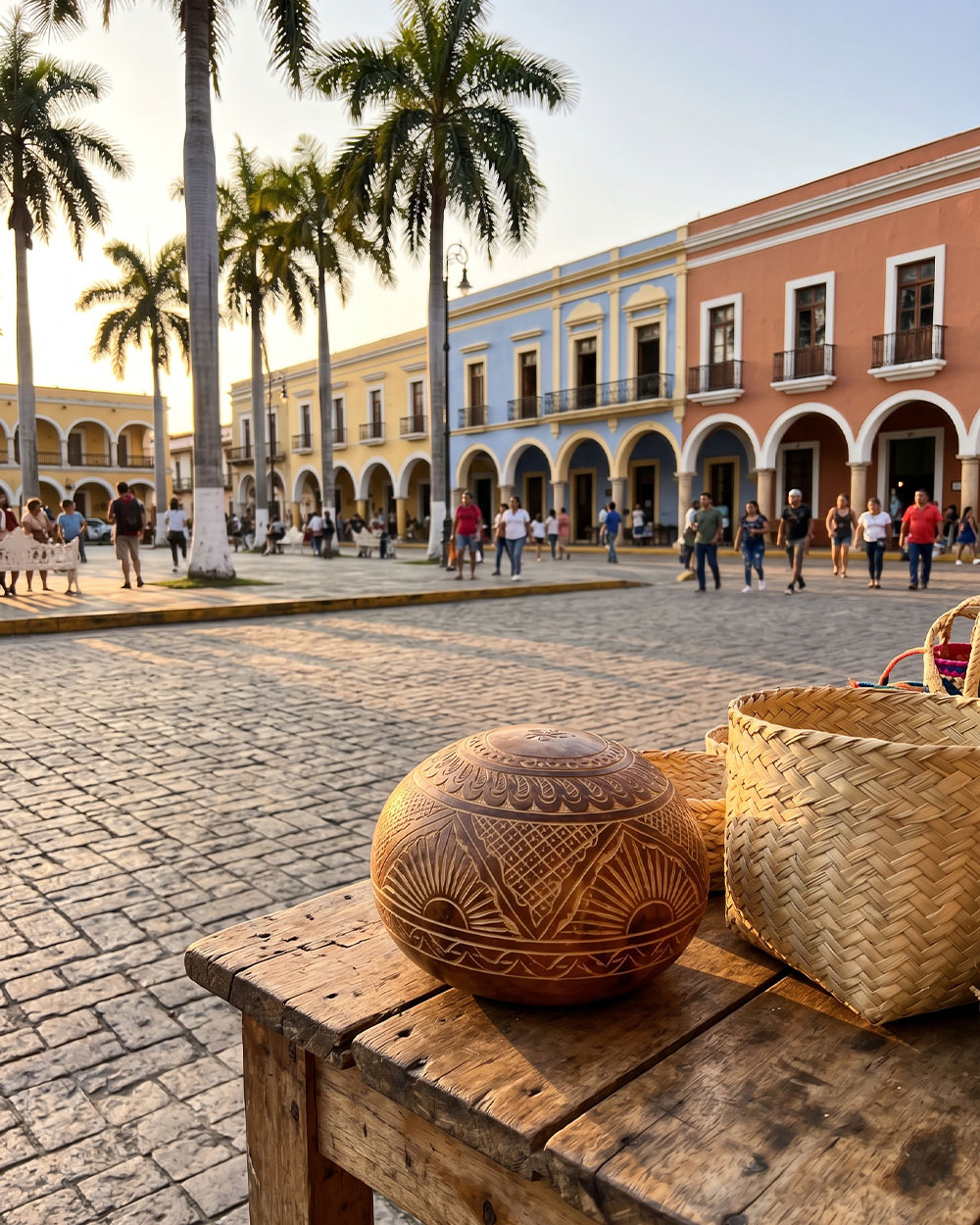 Gulf coast Veracruz town square at golden hour