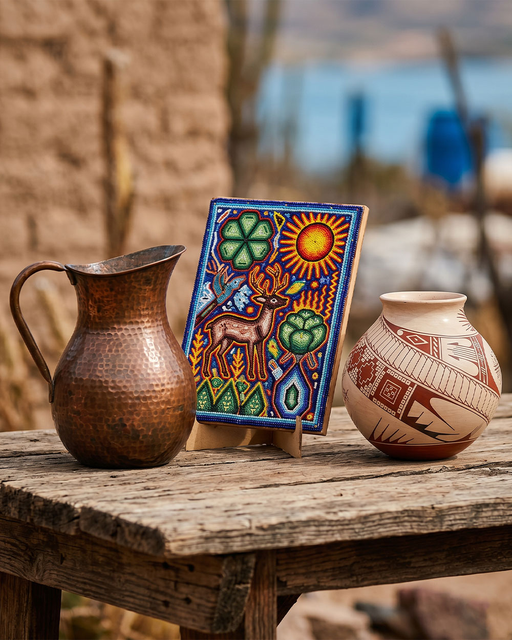 Folk art from North and West Mexico including copperwork and Huichol beadwork