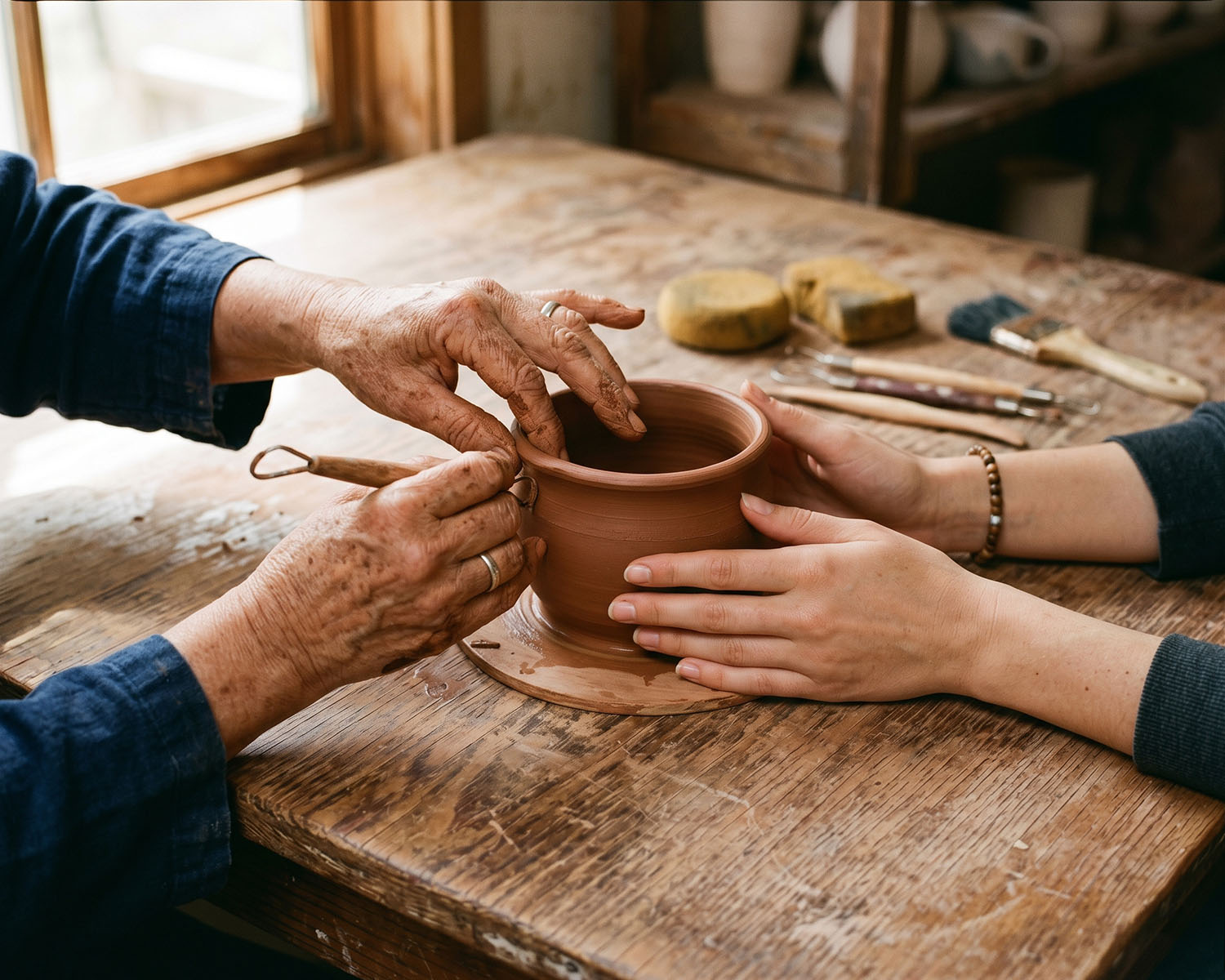 Conversation with artisan family in workshop, Jalisco
