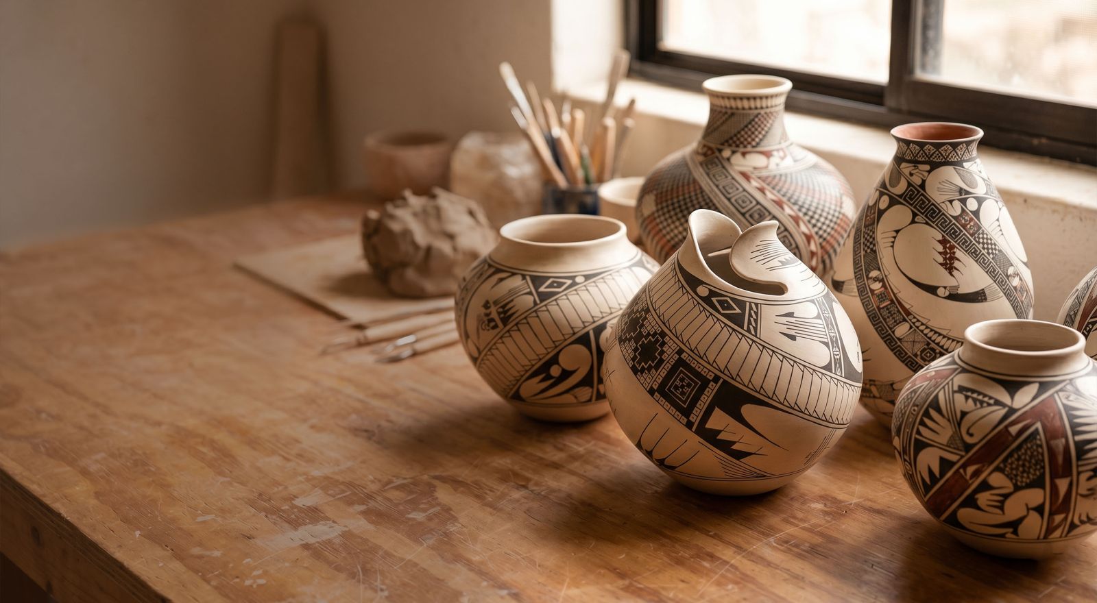 Hand-painted Mata Ortiz paquime pottery, hand painted, Chihuahua, Mexico