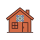 Illustrated icon representing gifts for the home — a simple house silhouette with folk art details